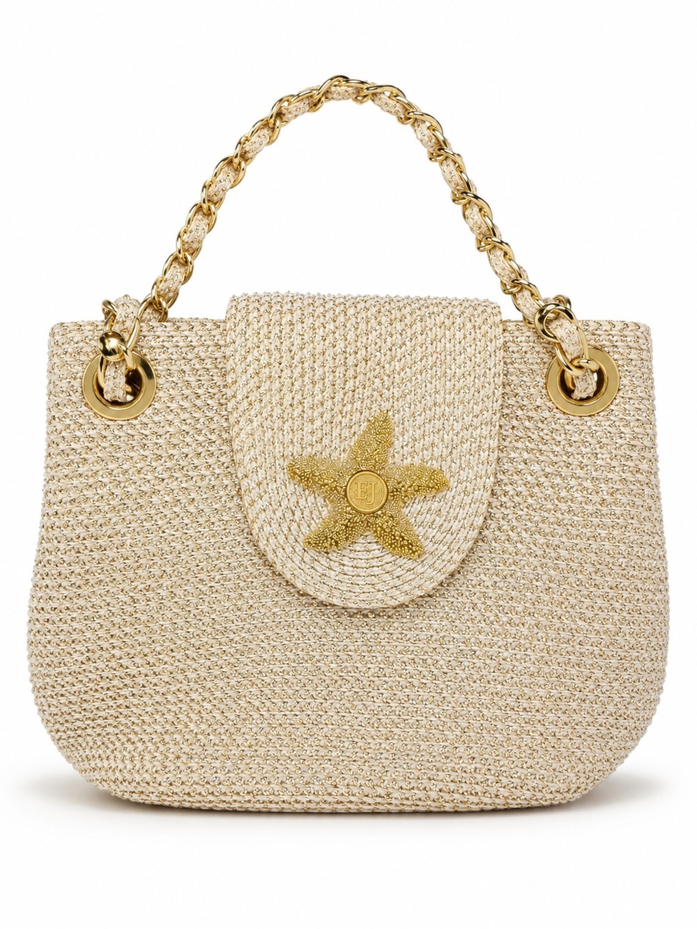 Eric Javits Mini Squishee Starfish Clutch Gold Cream Woven Evening Handbag